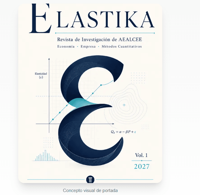 Portada de εLASTIKA con gráficas económicas y el Volumen 1 de 2027